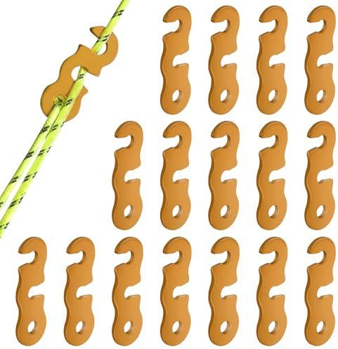 HOTUT Guyline Cord Adjuster, 16 Pcs Aluminum Rope Tensioner Cord Adjuster Wind Rope Buckle, Guy Rope Tensioners for Outdoor Activity, Tent Rope Adjuster for Hiking Camping Tent Accessory, Gold
