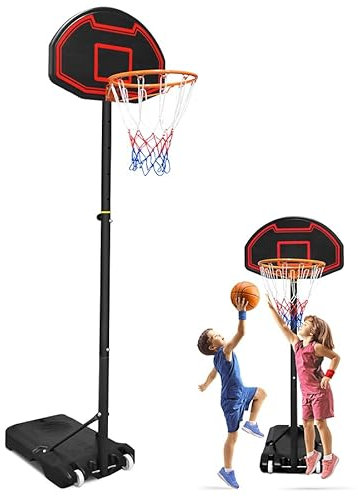 Aufun Basketballkorb Outdoor, Basketballständer Höhenverstellbar156-208cm mit Netz & bruchfester Rückwand, rollbar Tragbar Korbanlage geeignet für Innen- und Außenbereich