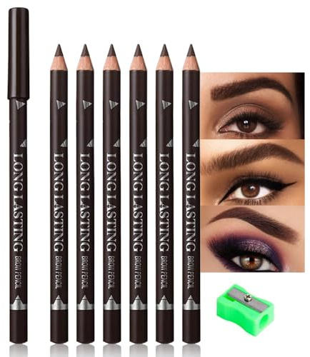 FeiCuiYun 6Pcs Eyebrow Pencils for Women, Wooden Hard-Core Dark Brown Eyebrow and Eyeliner Pencil, Long Lasting Waterproof and Sweat-Proof, Beginner Makeup Brow Pencil,Create a Natural Eye Brow Makeup