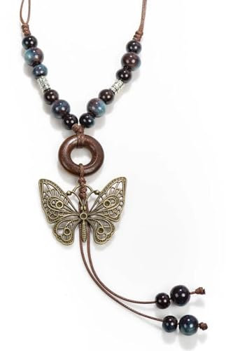 Halskette Ketten Schmuck Herren Frauen Anhänger Necklace Handgemachte Vintage Keramik Schmetterling Halskette Ethno-Stil Chinesischer Anhänger Einzigartiges Damen Accessoire 2Xps003
