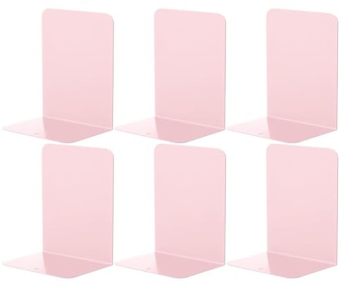 Kongming 3 coppie Fermalibri in Metallo, Ferma Libri Con Tappetino antiscivolo, Reggilibri per Libreria Scaffale Mensole Ufficio 21 x 13,5 x 9 cm (Rosa)