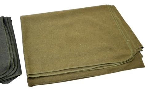 Only - Manta de lana militar, 75 % lana, 200 x 155 cm, color verde y caqui, manta resistente para camping, supervivencia o uso de emergencia, manta cálida, accesorio para sofá cama (caqui)