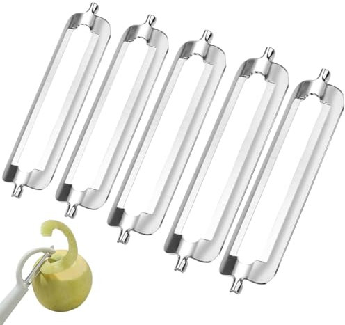 XURJUMI 5 Stück Schäler Ersatzklinge Edelstahl Sparschäler Tupper Ersatzklingen,Turbo Schäler,Klinge Schäler Für Obst Und Gemüse Orangenschäler,Flachschliff Profischäler Doppel Sparschäler