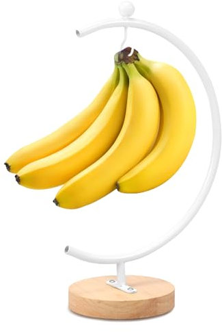JETHMA Banana Holder,Modern Banana Hanger with Hook, Fruit Bowl & Banana Tree Hanger for for Kitchen Counter (White)