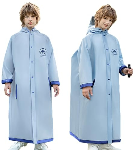 Fewlby Raincoat Kids Poncho Waterproof Jackets Boys Girls Hooded Rain Coats Toddler Reusable Rainproof Cape, 12-14 Years Size 4XL