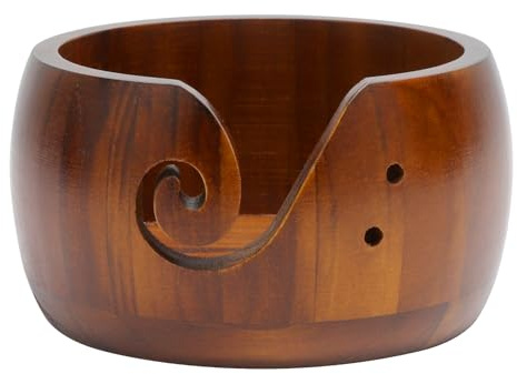 HENGBIRD Porta gomitolo uncinetto in legno fatto a mano – Elegante ciotola rossa per lana, stabile e pratica per lavorare a maglia e all’uncinetto, idea regalo decorativa