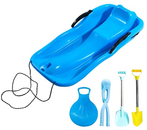 Tavola da slittino da neve invernale – grande slitta in materiale PE 63 x 33 cm per e adulti, tavola scorrevole leggera e robusta con 4 accessori, perfetta per lo sci, i giochi
