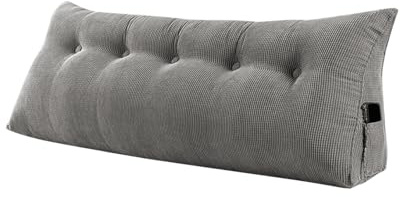 homewell 160 cm triangelläskudde, ländryggsstöd, sänggavelkudde, avtagbart sänggavelsryggstöd för läsning, avkoppling, titta på sovrums-TV, grå
