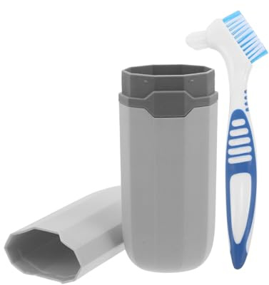 HOODANCOS Kit de Cepillos para Limpieza de Dentaduras Postizas Azul Estuche de Almacenamiento Azul Gris Compacto Portátil y Ligero para Viaje y Cuidado Dental Casa Oficina y Exteriores