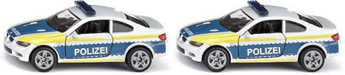 SIKU 1532, BMW M3 Coupé Police, Métal/Plastique, Argent, Voiture Jouet pour Enfants, Portes ouvrables (Lot de 2)
