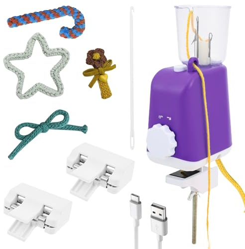 Elektrisk I-Cord-stickmaskin, effektiv automatisk stickmaskin, elektrisk garnstickmaskin för nybörjare (lila)