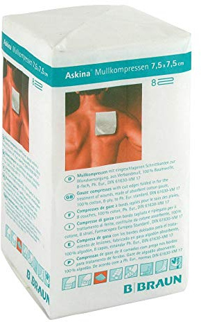 ASKINA Gauze Swabs Non-Sterile 8-Ply 100 Pieces Compresses 7.5 x 7.5 cm
