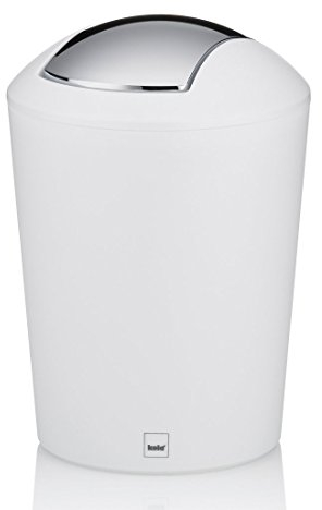 kela Seau à cosmétique blanc 1,7l, mini poubelle de salle de bain avec couvercle basculant, plastique, MARTA, petite poubelle de table blanc mate