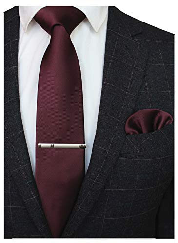 JEMYGINS Cravate bordeaux Homme en Soie et Pinces à cravate Carre de poche Set(3)