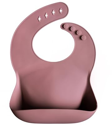 mushie Babero de Silicona para Bebés | Baberos de Alimentación con Bolsillo | Fáciles de Lavar | 4 Tamaños Ajustables | Sin BPA | Accesorio Durable para Niños Pequeños y Niñas | Dusty Rose