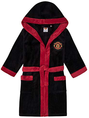 Manchester United FC Official Boys Fleece Dressing Gown Robe Blk 13-14 Yrs