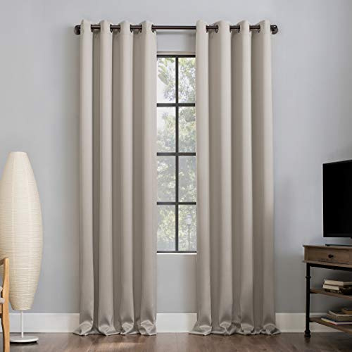 Sun Zero Nordic 2-pack Theater Grade Extreme 100% Blackout Grommet Curtain Panel Pair, 52 x 84, Stone