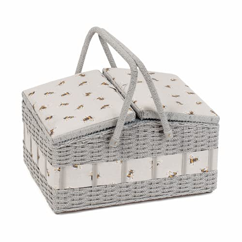 Hobby Gift Twin Lid Hamper Style Faux Wicker Sewing Hobby Storage Box, Bee