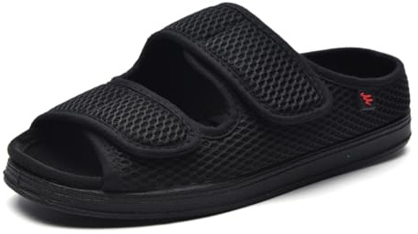 Fudaolee Chaussures Diabétiques Hommes Chaussons Orthopédique Respirable Réglables Scratch Pantoufles Sandales de Rééducation Femmes Anti-dérapante Edema Swollen Chaussure Noir Etiquette 49 = EU 48