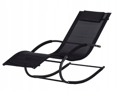Gartenliege Strandstuhl Sonnenliege Schwingliege mit Kopfkissen 146x62x89 (Schwarz)
