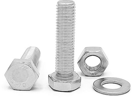 NOLDAR | Sechskantschrauben DIN 933. Edelstahl AISI 304 (A2). M10 x 40mm. Set 10 Schrauben mit 10 Sechskantmuttern und 10 Unterlegscheiben (30 Stück). Schrauben mit Gewinde bis Kopf