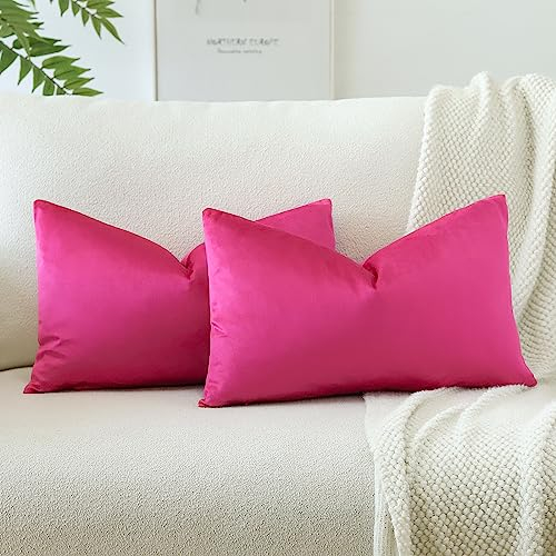 JOTOM Samt Kissenbezug Kissenhülle Sofakissen Dekokissen Kissenbezüge für Sofa Wohnzimmer Schlafzimmer 2er Set 40x60 cm Rosa Rot