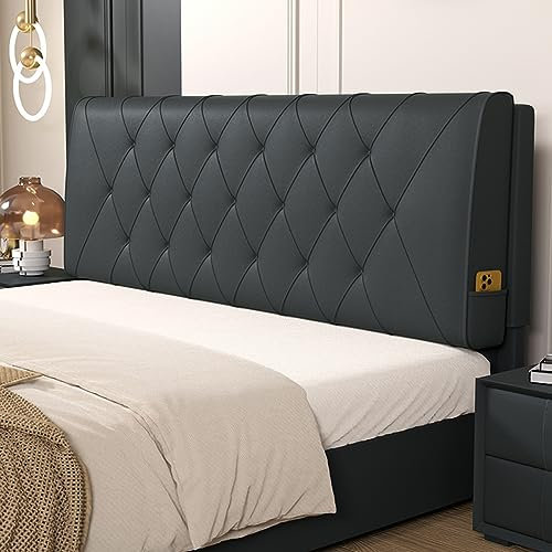 ZZYK Kunstleder Kopfteil Kissen Einfarbig Wandkissen Rechteck Keil Lesen Körper Kissen Rückenlehne Schlafsofa Etagenbett Kissenbrett Taille Stützpolster,Schwarz,Straps 63/160cm