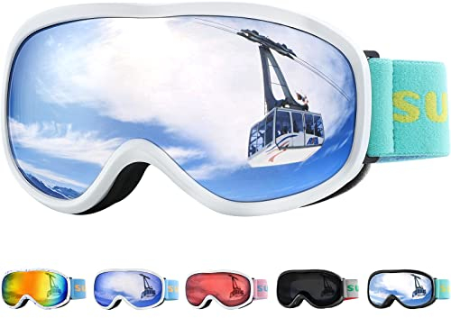 Supertrip Skibrille Kinder, Anti-Fog 5-15 Jahre Kinder Skibrille UV-Schutz, Kids Snowboardbrille für Jungen Mädchen Teenager für Outdoor Aktivitäten Windschutz Schlagfest Helm kompatibel Augenschutz