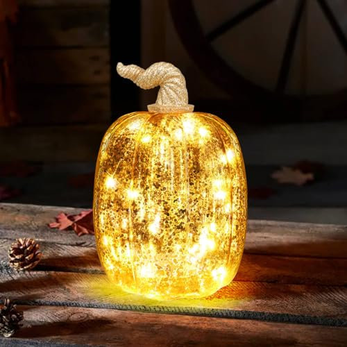 DETENE Zucca di Vetro per la Decorazione Decorazione di Zucca Oro Zuccha di Vetro di Halloween Grande Zucca Di Vetro per Halloween Decorazione Autunno Raccolto Decorazioni da Tavolo (ellisse)