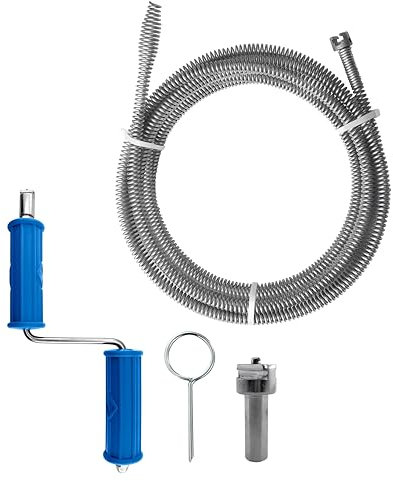 GYHMTOO Spirale de nettoyage de canalisations 5 m, diamètre 10 mm en spirale, avec adaptateurs électriques et manuels pour toilettes, déboucheur et canalisations (BZ diamètre 10 mm, 5 m)