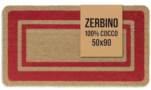 Tomaino - Zerbino Ingresso Esterno Cocco - Tappeto in Fibra di Cocco Naturale Antiscivolo - Tappetino per Esterno Porta Ufficio, Negozio, Casa (Rosso, 50x90)