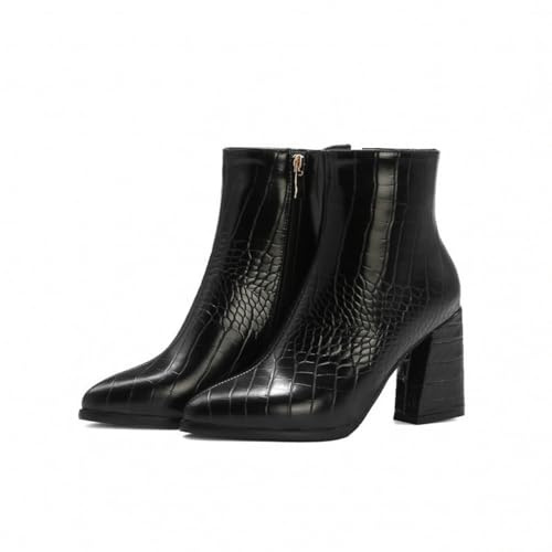 FQMAYPO Botas De Tacón Alto De Bloque con Punta Afilada para Mujer Cierre Lateral Botines Impermeables Chelsea De Moda para Fiestas Invierno,Negro,41 EU