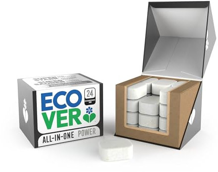 Ecover Spülmaschinentabs Power, mit Geschirrspülsalz und Klarspüler, kraftvolle Reinigung, Mandarinen- und Zitronengrasduft, 24 Tabs Packung