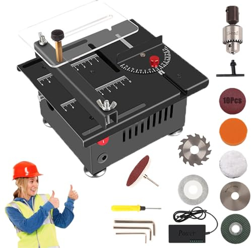 Mini sierra de mesa multifuncional Mini sierra circular de mesa para manualidades Sierra de mesa elevable ajustable con 7 velocidades Juego adicional de consumibles (C Set)