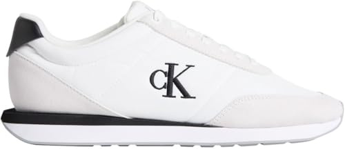 Calvin Klein Runner Sneaker Hombre Retro Mix con Logotipo, Blanco (Bright White/Black), 45