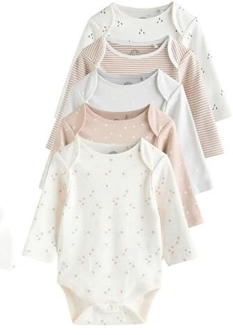 NEXT Bébé Body à manches longues 100% coton pour bébé, lot de 5 | Coupe standard, Fermeture boutonnée
