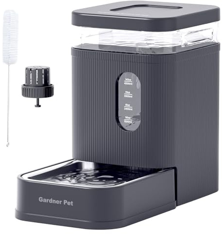 Gardner Pet distributore d'acqua automatico da 6,5L, abbeveratoio a gravità con ciotola in acciaio inossidabile, distributore di cibo per cani e gatti,BPA-free, senza elettricità, silenzioso