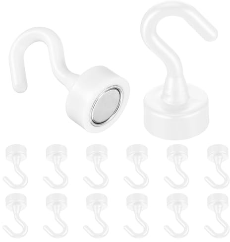 Wanmu 12 stycken magnetkrokar magnetkrokar extra starka magnetiska krokar krokmagneter stansfria magnetiska krokar för camping skåp verkstadsutrustning klädkrokar (vit)