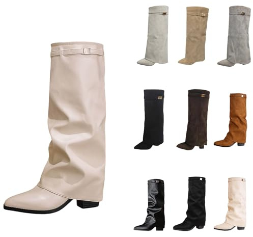 Stivali da donna con gambale alto Shark Boots - Punta a punta con plateau, tacco alto, gambale lungo, stivaletti al ginocchio, invernali, in pelle, moda, comodi, eleganti, stivaletti medievali, 05