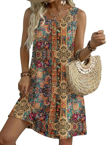 Zeagoo Casual Summer Dress Women Loose Tshirt Mini Sleeeveless Boho Dresses