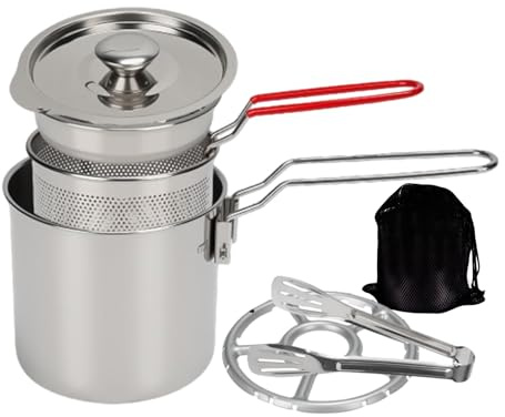 Freidora Pequeña,Juego de 7 Piezas Olla Acero Inoxidable para Encimera | Freidora Pequeña 1.2L Con Cesta | Para Cocinar Pollo y Pescado en Casa Acampadas y Fiestas