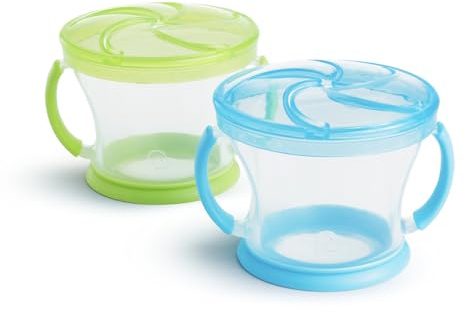 Munchkin Pack de 2 Snack Catchers | Caja de snacks para niños pequeños y tarro para baby-led weaning | Contenedores para alimentos | Tarro sin BPA con asas | Antiderrames – Azul/Verde