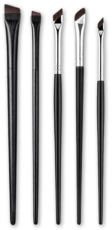 Juego de 5 Pinceles de Maquillaje de Ojos, Pincel Eyeliner Fino, Pincel de Cejas Biselado y Pinceles para Sombras de Ojos para Aplicación Precisa