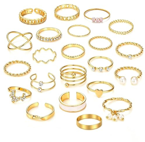 22 Pièces Bague Femme Acier Inoxydable Baguee, Empilables Bague Phala | Bagues Réglables en Acier Inoxydable pour Femme, Ensembles de Bagues Réglables Empilables en Or pour Femmee