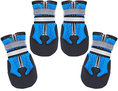 Dimicoo Breathable Dog Boots for Medium Large Dogs,Non-Slip Dog Shoes for Winter Snow and Summer Hot Pavement,Lightweight Paw Protector Dog Booties for Outdoor Walking Indoor Hardwood Floors