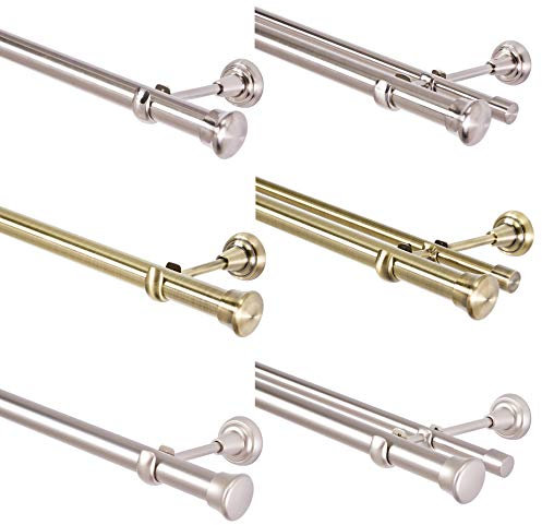 Tringle à rideaux 25 mm - 1 à double voie : acier inoxydable, chrome mat, or vieilli - 120 à 600 cm - Qualité supérieure - Or vieilli - 1 voie - 140 cm