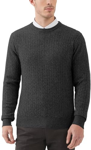 Kallspin Jersey de Lana Mezclada para Hombre Punto Trenzado Cuello Redondo Corte Holgado Prendas de Punto(Gris Carbón,XL)