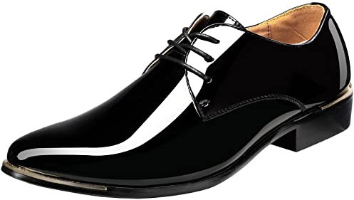 zpllsbratos Herren Lederschuhe Lackschuhe Derby Schnürhalbschuhe Oxford Hochzeit Schuhe 38-48(Schwarz,44)