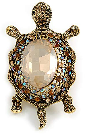 Superbe broche tortue en cristal AB/champagne/topaze ton or vieilli – 75 mm de long, taille unique, Pas de type de métal, diamante