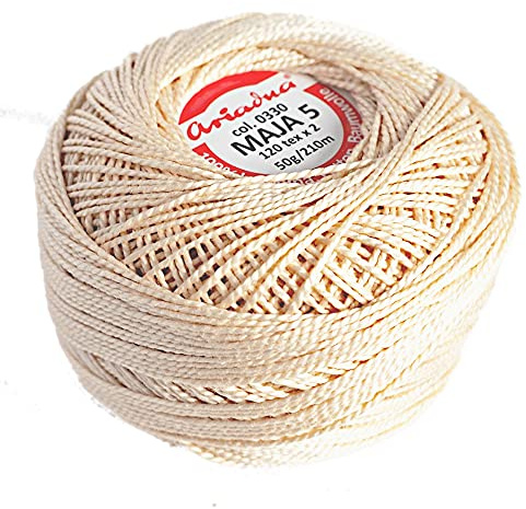 Pearl Crochet Cotton Embroidery Ball Yarn 229yd/210m Quality Thread 50g Size 5 Beige (330)